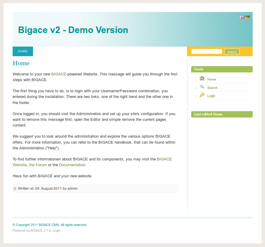 Bigace v2 Screenshot